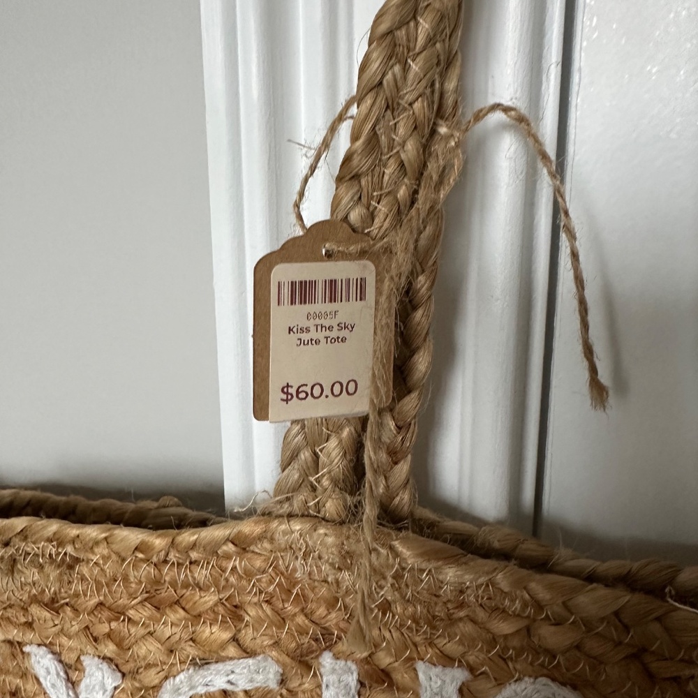 "Excuse me While I Kiss the Sky" Straw Bag Tote NTW - Picture 2 of 4